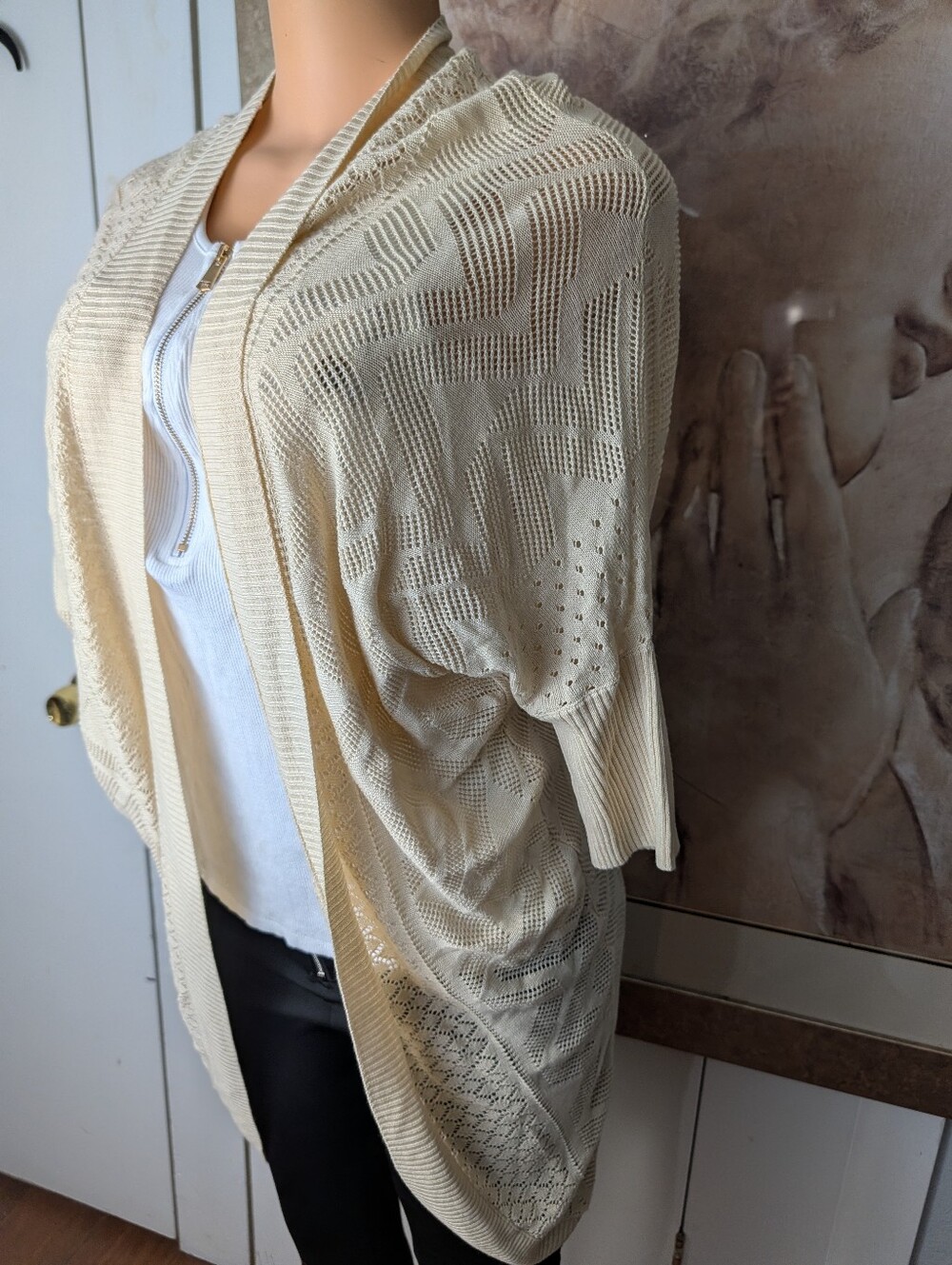 Pink Rose Open Knit Cream Cardigan Size M - Picture 3 of 8
